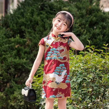 Летнее новое платье ципао для девочек Songhe с коротким рукавом, детская улучшенная юбка, модная тонкая дышащая версия средней длины