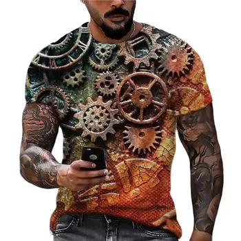 Винтажные мужские футболки с 3D-принтом часов, круглый вырез, Топы с короткими рукавами, футболка в стиле уличный хип-хоп, футболка оверсайз, одежда для мальчиков Y2k