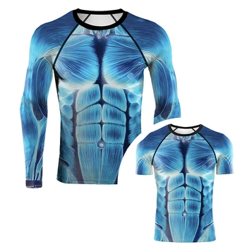 Летняя забавная футболка с 3D мышцами, мужская крутая футболка для фитнеса с длинным рукавом, уличная одежда, Хэллоуин, косплей, футболка с поддельными мышцами