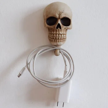 2шт Крючок для ключей с черепом, скульптура головы человеческого скелета, настенные крючки, украшение для Хэллоуина, настенные держатели для ключей для домашнего декора