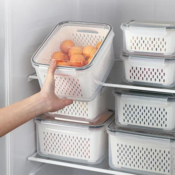 Ящик для хранения холодильника Органайзер для холодильника Коробки для свежих овощей И фруктов Сливная Корзина Контейнеры для хранения Кладовая Кухонный Органайзер