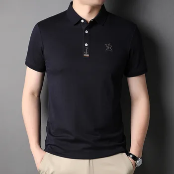 2022 Хлопковые Летние Мужские рубашки Поло, Высококачественные Однотонные мужские топы с коротким рукавом и вышивкой, простые повседневные мужские футболки 3XL
