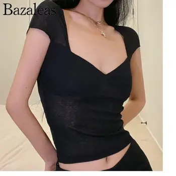 2023 магазин bazaleas traf, тонкая футболка, укороченные футболки, летние рубашки и блузки с неправильной спинкой, без спинки, женская одежда, официальный сайт