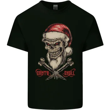 Рождественская мужская хлопковая футболка с черепом Санта-Клауса в стиле хэви-метал-байкер