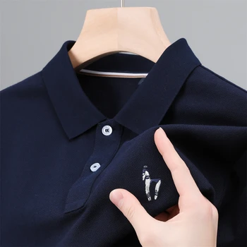 Роскошная мужская рубашка поло из 100% хлопка высокого класса, Летняя футболка с вышивкой 2023, Мужская Корейская повседневная универсальная одежда для гольфа