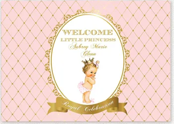изготовленная на заказ розовая и золотая корона принцессы фон для детского душа на 1-й день рождения Высококачественная компьютерная печать фон для вечеринки