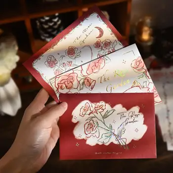 1 комплект бумаги для писем, изысканный цветочный узор, Бронзирующий дизайн, Рукописные конверты, Плотные, нежные, экологически чистые, в романтическом стиле.