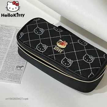 Сумка для карандашей Sanrio Hello Kitty, мультяшная черная роскошная сумка, сумка для ручек большой емкости, милые сумки для хранения студенческих канцелярских принадлежностей