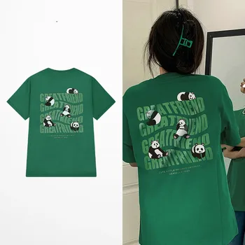 Ins Стиль Ретро, футболка с изображением мультяшной Панды Зеленого цвета, мужские футболки с принтом скейтбординга, мужские футболки из 100% хлопка для влюбленных, короткая футболка