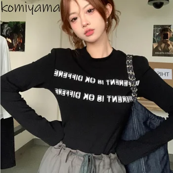 Komiyama Весна 2023, Новая одежда Y2k, топы с буквенным принтом Tide Moda, женская повседневная футболка с длинным рукавом, футболки в стиле панк-хай-Стрит