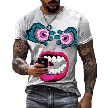 Жуткий забавный графический 3D принт в стиле Харадзюку, модный повседневный уличный хип-хоп, мужские и женские футболки с круглым вырезом и коротким рукавом, топы