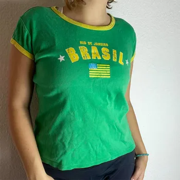 Укороченный топ, уличная одежда, повседневная футболка с буквенным принтом, футболка с коротким рукавом, одежда Y2k, готическая футболка для девочек-эмо, детская футболка в стиле Гранж, Винтажная женская одежда