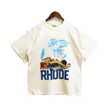 Футболка Rhude с надписью Coconut Racing Оверсайз, мужская и женская футболка высшего качества, свободные футболки с короткими рукавами