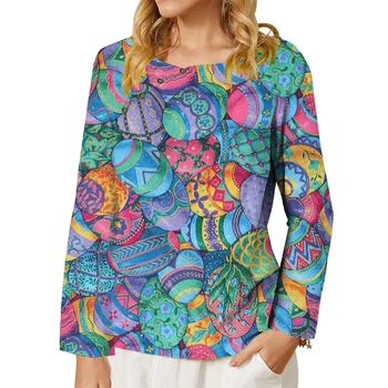 CLOOCL Новая женская футболка из ткани с шариковым рисунком, рубашка с пуговицами, футболка с длинным рукавом, осенние эстетичные топы, блузка оверсайз