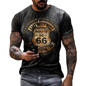 Мужская футболка с короткими рукавами, Свободная Одежда Оверсайз В Стиле Ретро, Модный Американский Стиль, 66 Печатных Букв, Круглый вырез, Футболка 2023