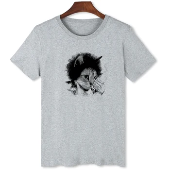 Красивая футболка с принтом кота, Оригинальные Брендовые Мужские футболки С коротким рукавом, Повседневная Удобная футболка Оверсайз B1-136