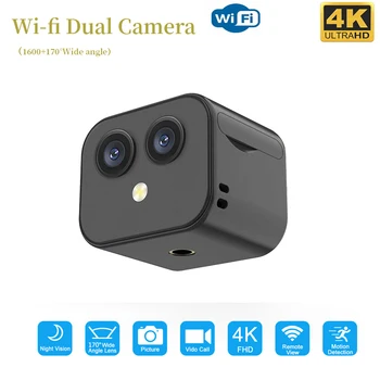4K HD Двухобъективная Wifi Мини-камера 170 ° Широкоугольная Портативная микрокамера ночного видения для наблюдения за домом, Видеорегистраторы вождения автомобиля