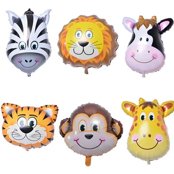 6 шт./лот Мини-головы животных, фольгированные шарики, надувной воздушный шар, украшения для вечеринки с днем рождения, принадлежности для детского душа