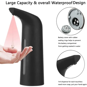 Черный Автоматический дозатор мыла, Бесконтактный Автоматический Дозатор жидкого мыла для кухни и ванной комнаты 400 мл