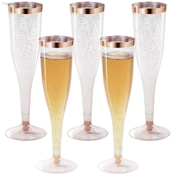 1-30 Одноразовые бокалы для шампанского Пластиковая Классическая посуда с золотым блеском Стеклянные Бокалы для тостов для коктейлей Свадебный Бар Вечеринка Горячая