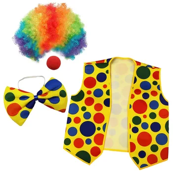 4 Комплекта костюмов клоуна-Клоунский нос, клоунский парик, галстук-бабочка и жилет для косплей-вечеринок, карнавалов, ролевых игр с переодеваниями