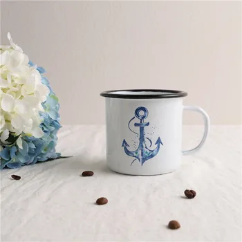 D = 9 см эмалированная ретро-ностальгическая чашка для любителей морского якоря кофейная чашка чашка для молока эмалированная чашка для чая чашка для воды