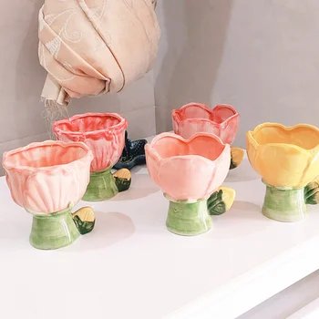 Креативная Керамическая Кофейная чашка в виде тюльпана, Чашка для воды в виде милого цветка, Миска для домашнего мороженого, Контейнер для ароматических свечей, Кружка для завтрака