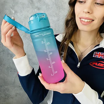 Пластиковая бутылка для воды объемом 500/700/1000 мл, портативная спортивная посуда для кемпинга, детская бутылка для воды градиентного цвета для школы
