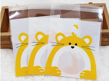 100 упаковок пакетов для упаковки печенья с милыми мультяшными животными, самоклеящихся пластиковых пакетов для выпечки, мешочков для конфет и шоколада своими руками