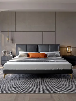 Итальянская современная минималистичная кожаная кровать Nordic light, роскошный минималистичный размер 1,8 м, двуспальная кровать в главной спальне