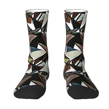 Мужские и женские носки в стиле кубизма с принтом Каваи, стрейчевые Летние Осенне-зимние носки с абстрактными треугольниками