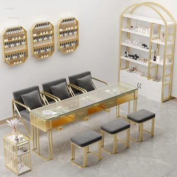 Роскошные маникюрные столики Nordic Light, двухслойный стеклянный маникюрный стол и стул, набор простых профессиональных маникюрных столов для салона красоты U