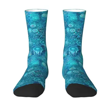 Мужские прозрачные носки Kawaii в форме медузы в виде живых форм, дышащие теплые носки для экипажа с 3D-принтом