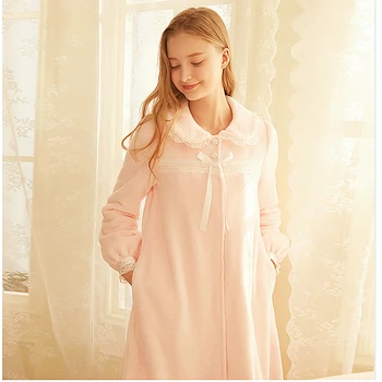 Женская пижама, халат принцессы в стиле Лолиты, фланелевая пижама.Теплые халаты для сна с отложным воротником, Кружевная Ночная рубашка, Халат, одежда для отдыха