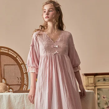 Ночная рубашка Женское элегантное платье для сна Хлопковая ночнушка Летняя