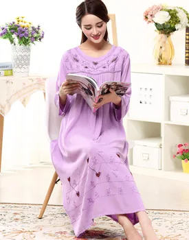 Весенне-осенний женский пуловер с круглым вырезом, пижама, хлопковая вышивка, рукава средней длины, свободная повседневная длинная домашняя одежда