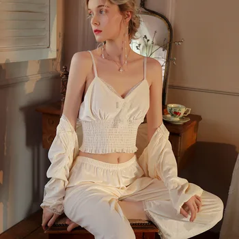 Женская пижама с длинным рукавом, Сексуальное женское белье, Белая велюровая пижама, Пижамы, 3шт Пижамных комплектов, Пижама